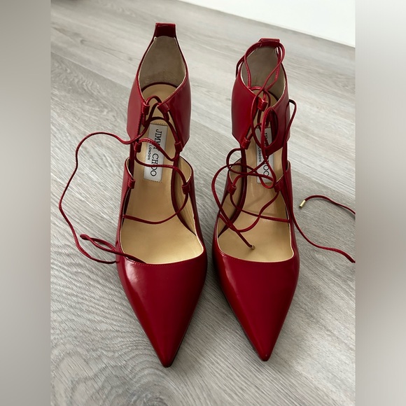 Jimmy Choo Hoops Lace-Up Leather Pump, Red - Picture 2 of 8